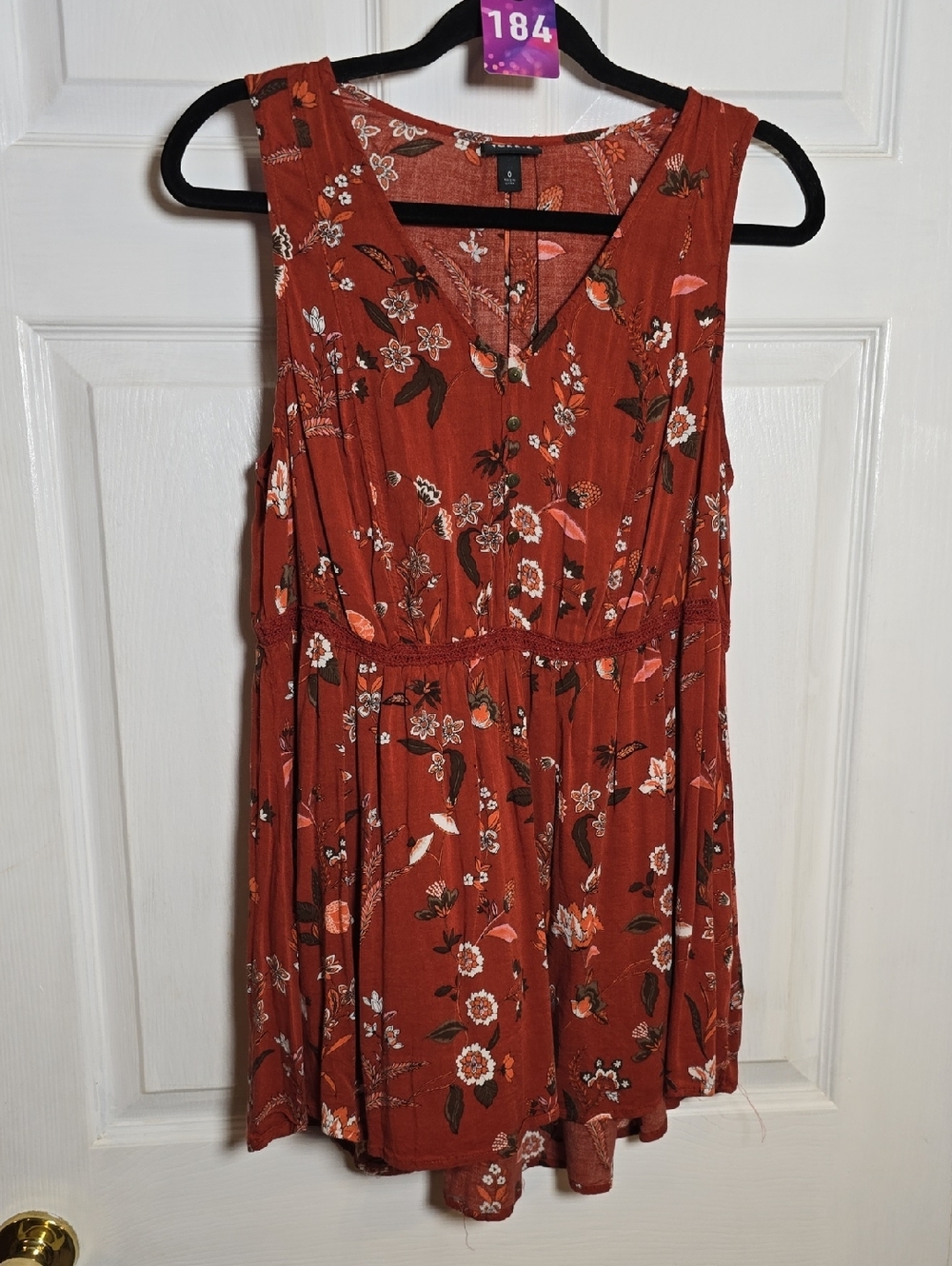 184 Torrid 0 L XL Rust Floral VNeck Sleeveless Mini Dress Orange & White Accents